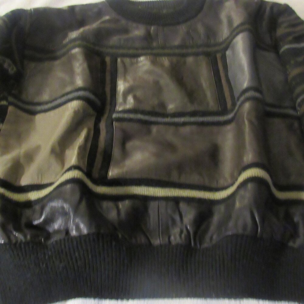 Saxony Black/Brown Leather Sweater Size Large USED